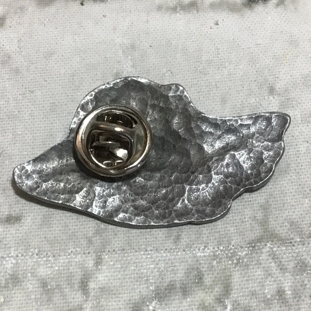 Lapel Pin‎ Brushed Metal Woman In Fancy Hat Long Hair